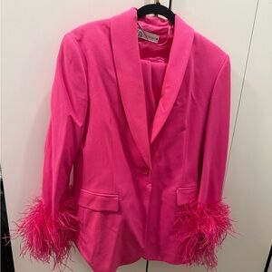 River Island Hot Pink Feather Cuff Blazer